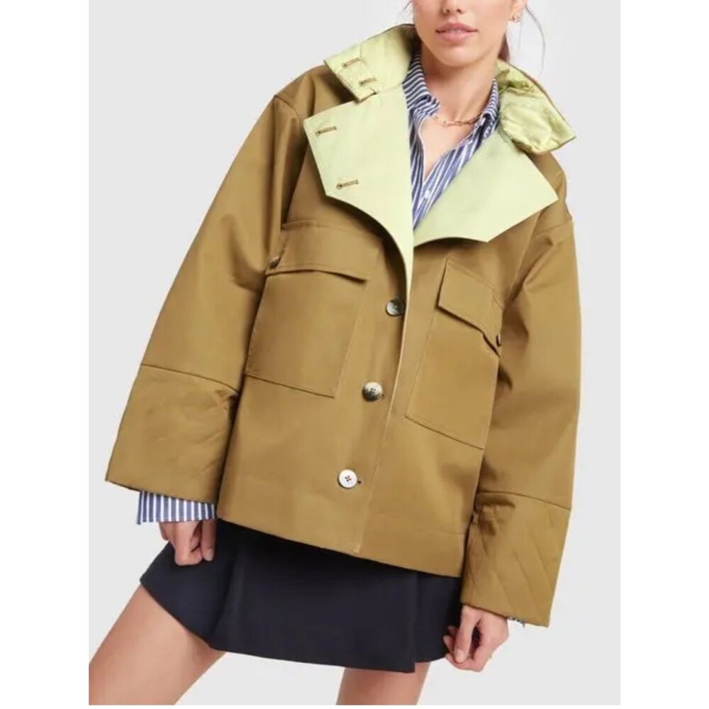 Ganni double twill women oversized utility chore cropped Jacket trench coat 38 M - Picture 4 of 16